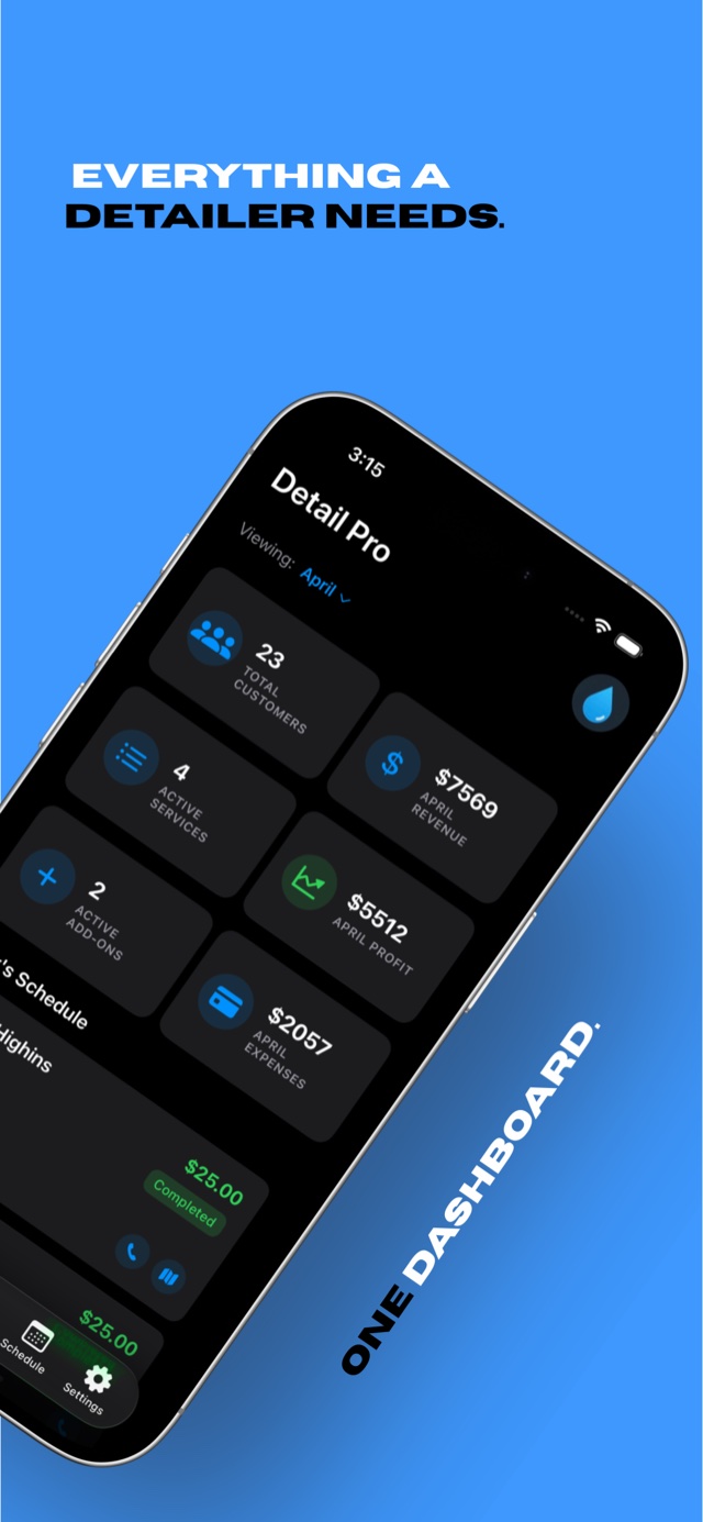 Everything a detailer needs: one dashboard with customers, revenue, profit and expenses