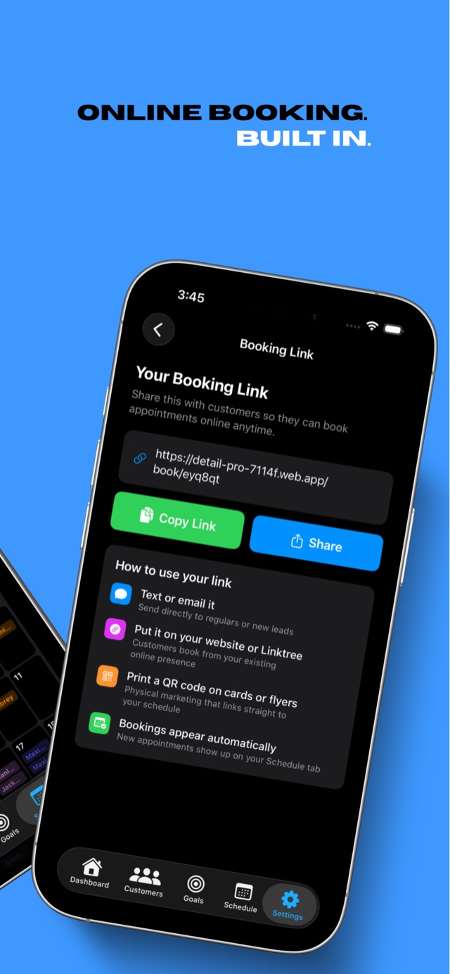 Online booking built in with your own booking link